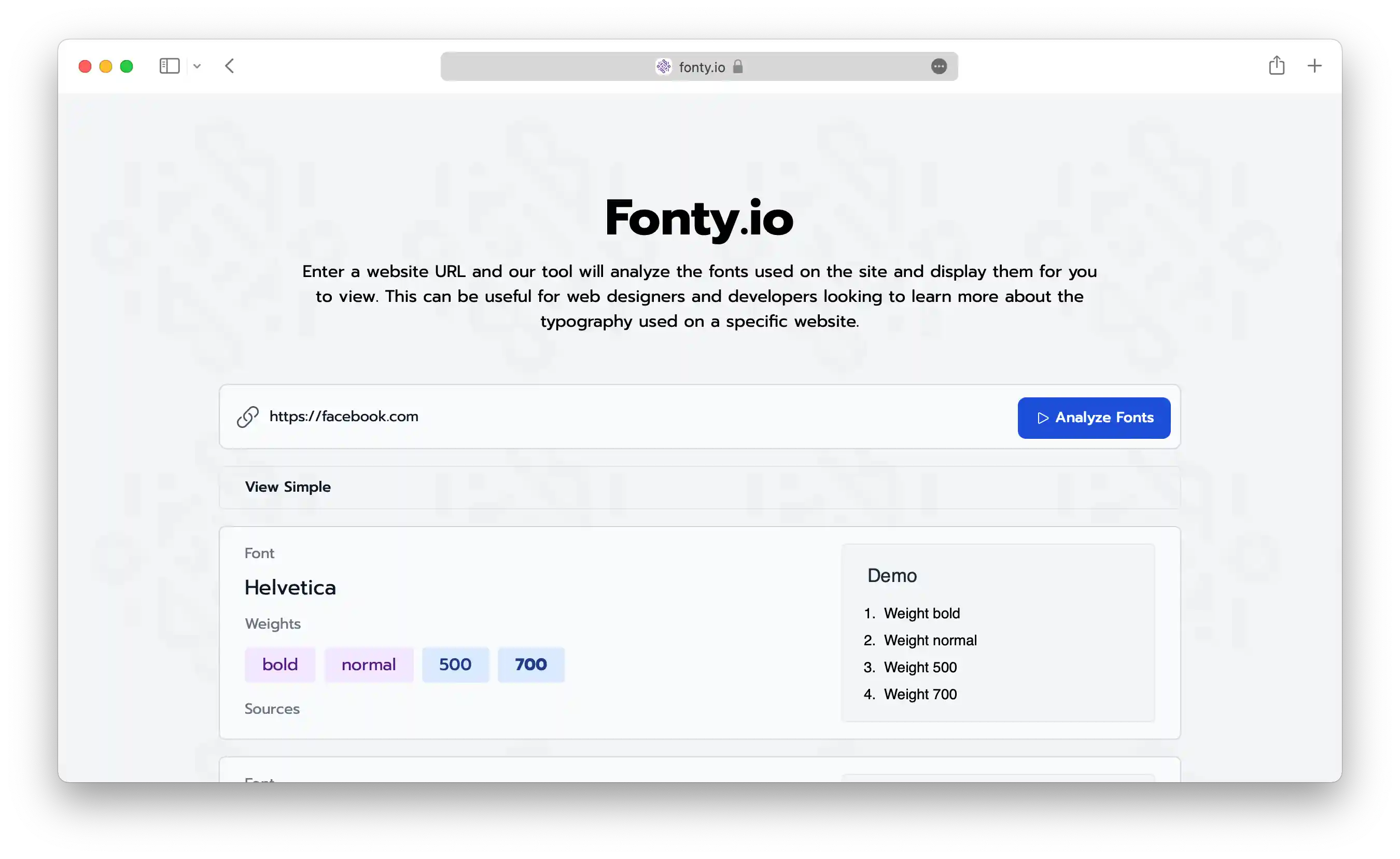Fonty.io - Facebook Result Example
